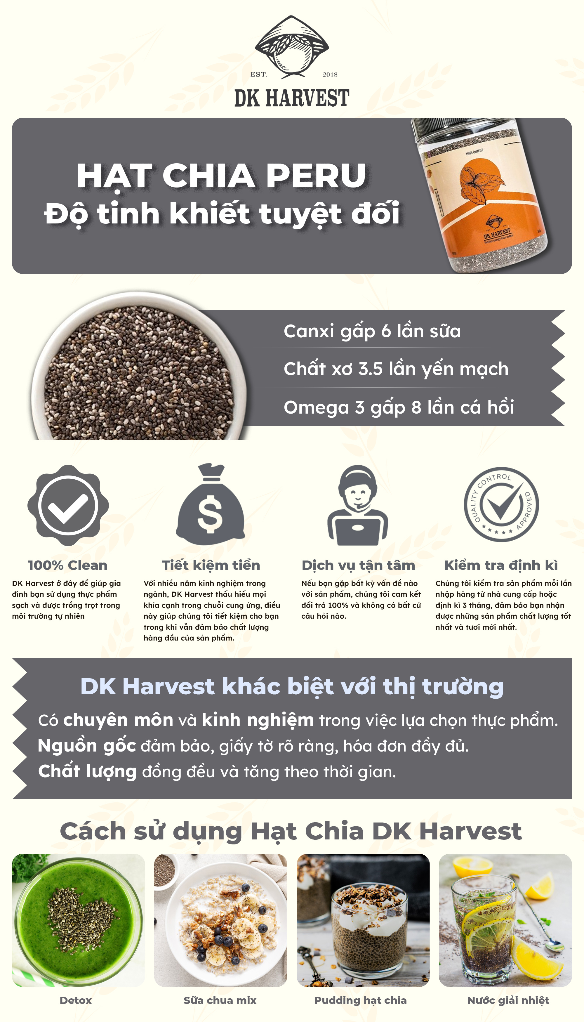 Mô tả Hạt chia shot Organic DK Harvest nhập khẩu (1 hộp 15 shot) 15x6g - giảm cân, giàu omega3 - 1