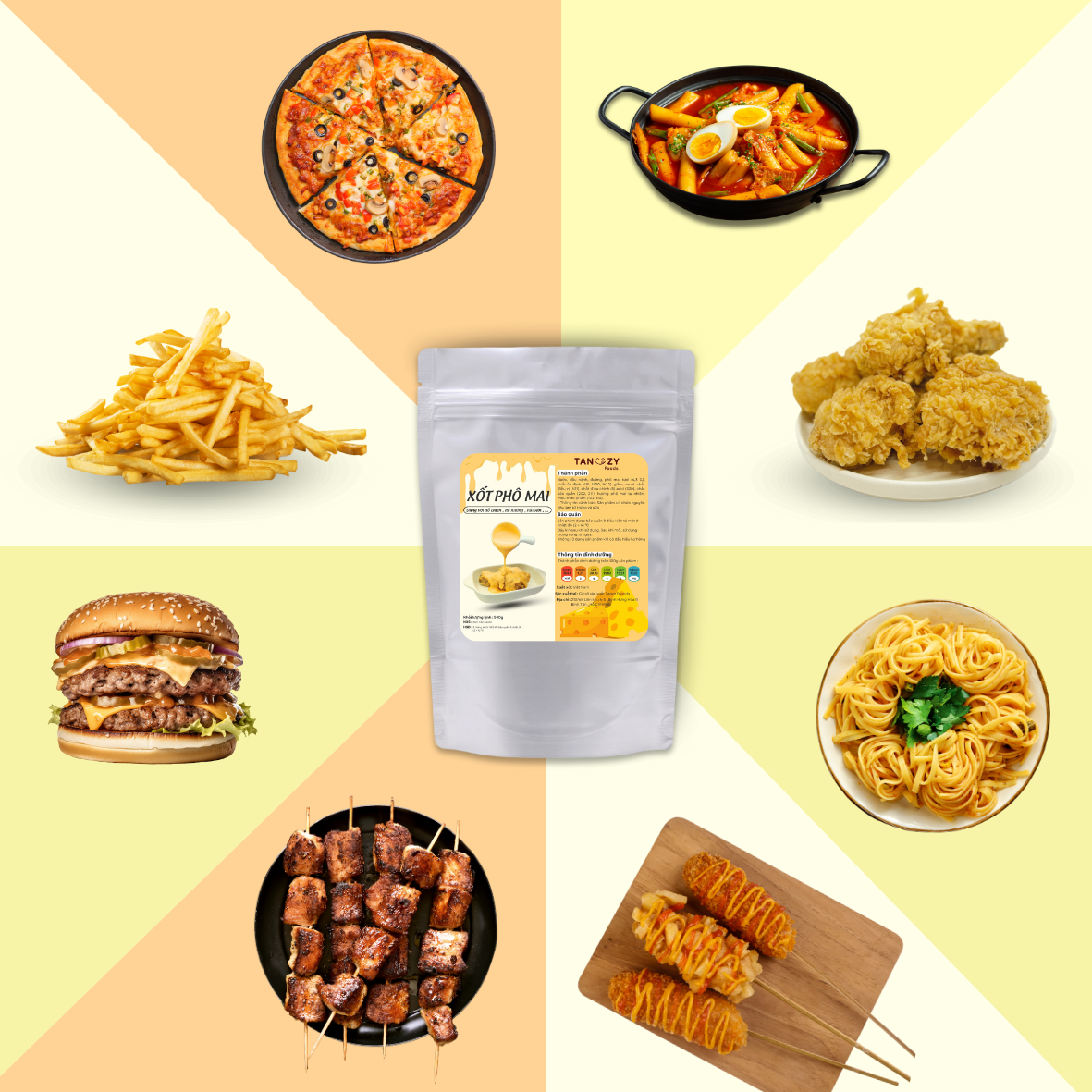 Mô tả Xốt Phô Mai Tanzy Foods 500g chấm gà rán đồ chiên , mì trộn , hải sản , đồ nướng , BBQ - 1