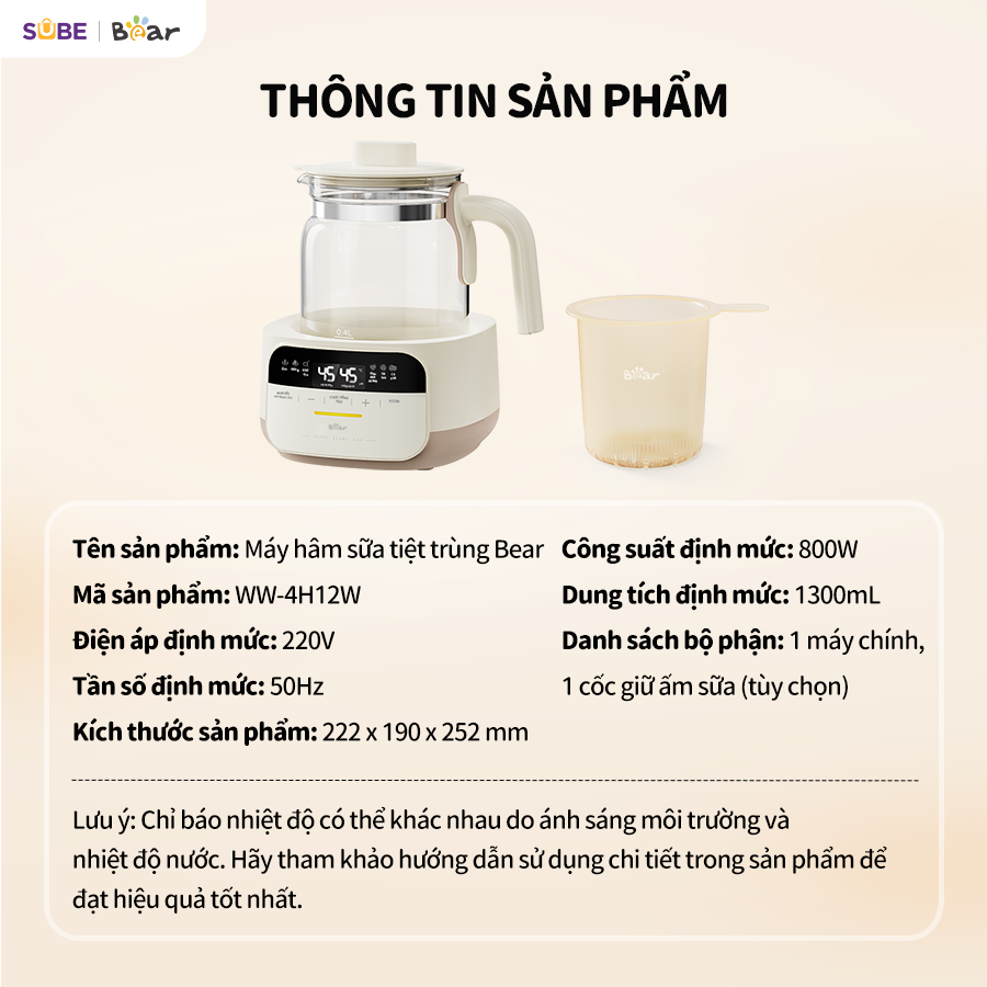 Mô tả Máy Đun Nước Và Hâm Nước Pha Sữa BEAR Máy Hâm Sữa Dung Tích 1.3L Máy Pha Sữa Rã Đông Sữa Mẹ Bình Nấu Nước Pha Sữa 5H12N - 3