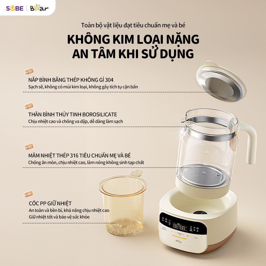 Mô tả Máy Đun Nước Và Hâm Nước Pha Sữa BEAR Máy Hâm Sữa Dung Tích 1.3L Máy Pha Sữa Rã Đông Sữa Mẹ Bình Nấu Nước Pha Sữa 5H12N - 9