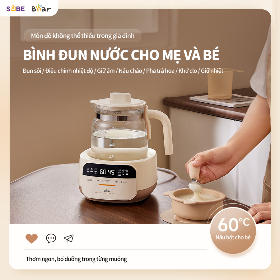 Mô tả Máy Đun Nước Và Hâm Nước Pha Sữa BEAR Máy Hâm Sữa Dung Tích 1.3L Máy Pha Sữa Rã Đông Sữa Mẹ Bình Nấu Nước Pha Sữa 5H12N - 12