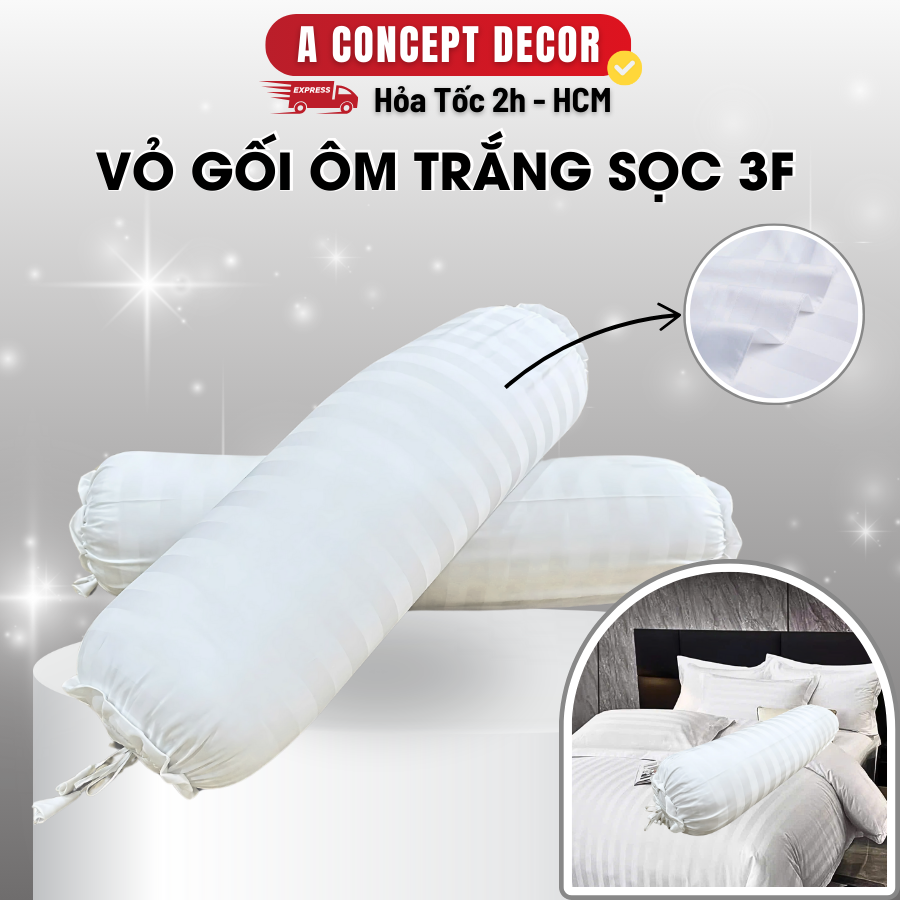 Mô tả Vỏ Gối Ôm Trắng Sọc 3F A Concept Decor Bao Áo Gối Ôm 35x100cm Vỏ Gối Ôm Cotton Bền Đẹp Sang Trọng chuẩn khách sạn 5 sao - 1