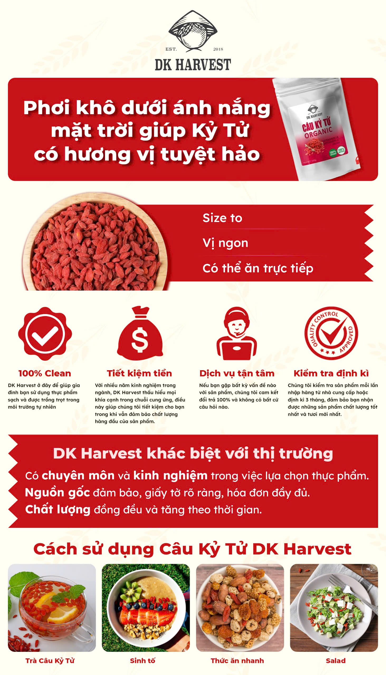 Mô tả Câu Kỷ Tử DK Harvest - Loại Cao Cấp, Dùng Pha Trà, Hầm Gà, Nấu Ăn | Tăng Cường Miễn Dịch, Giàu Chất Chống Oxy Hóa - 1