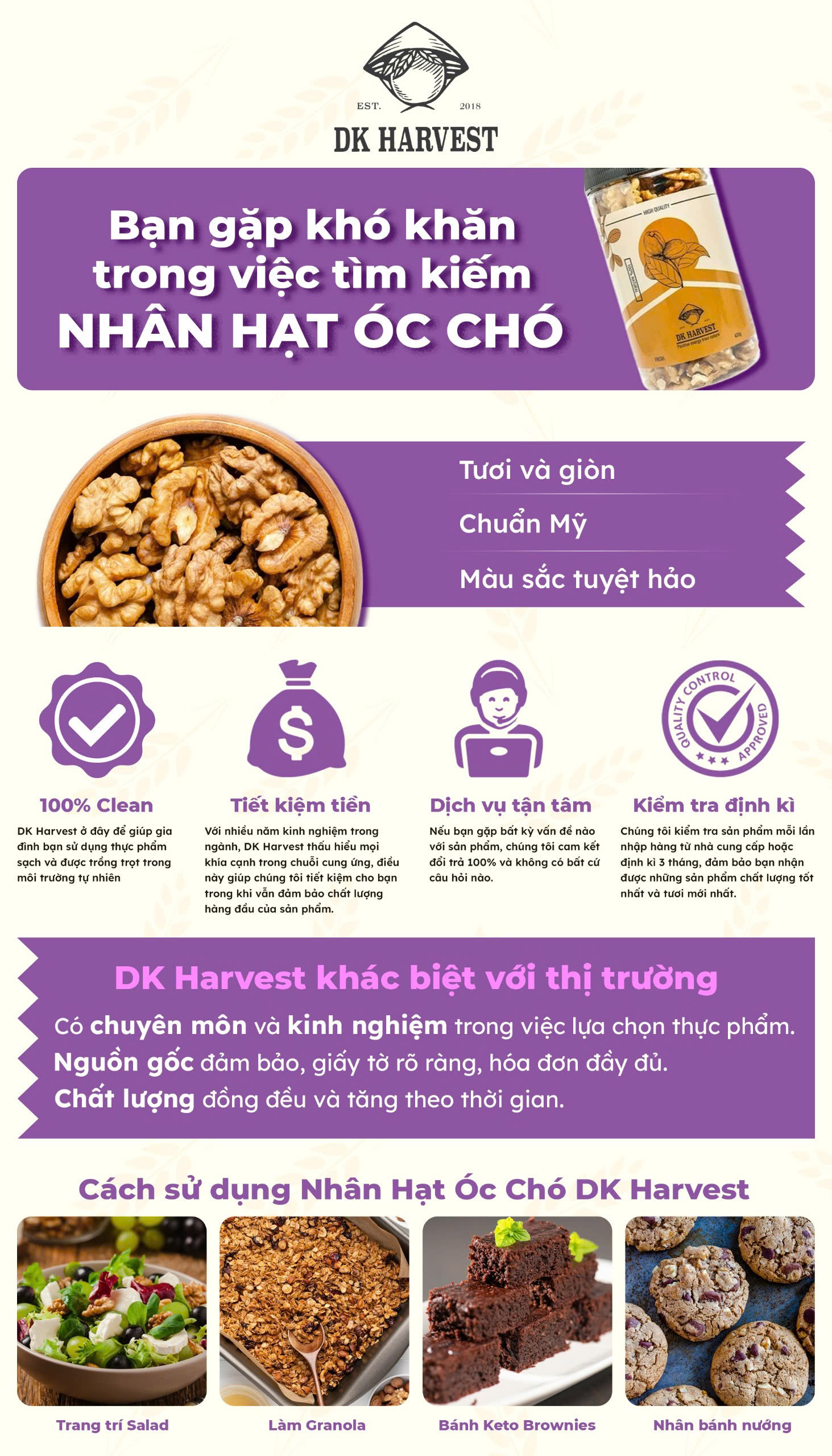 Mô tả Nhân Óc Chó Vàng DK Harvest 200g/400g - Nhập Khẩu Mỹ | Dinh Dưỡng Cho Mẹ Bầu & Trẻ Nhỏ, Tốt Cho Trí Não - 1