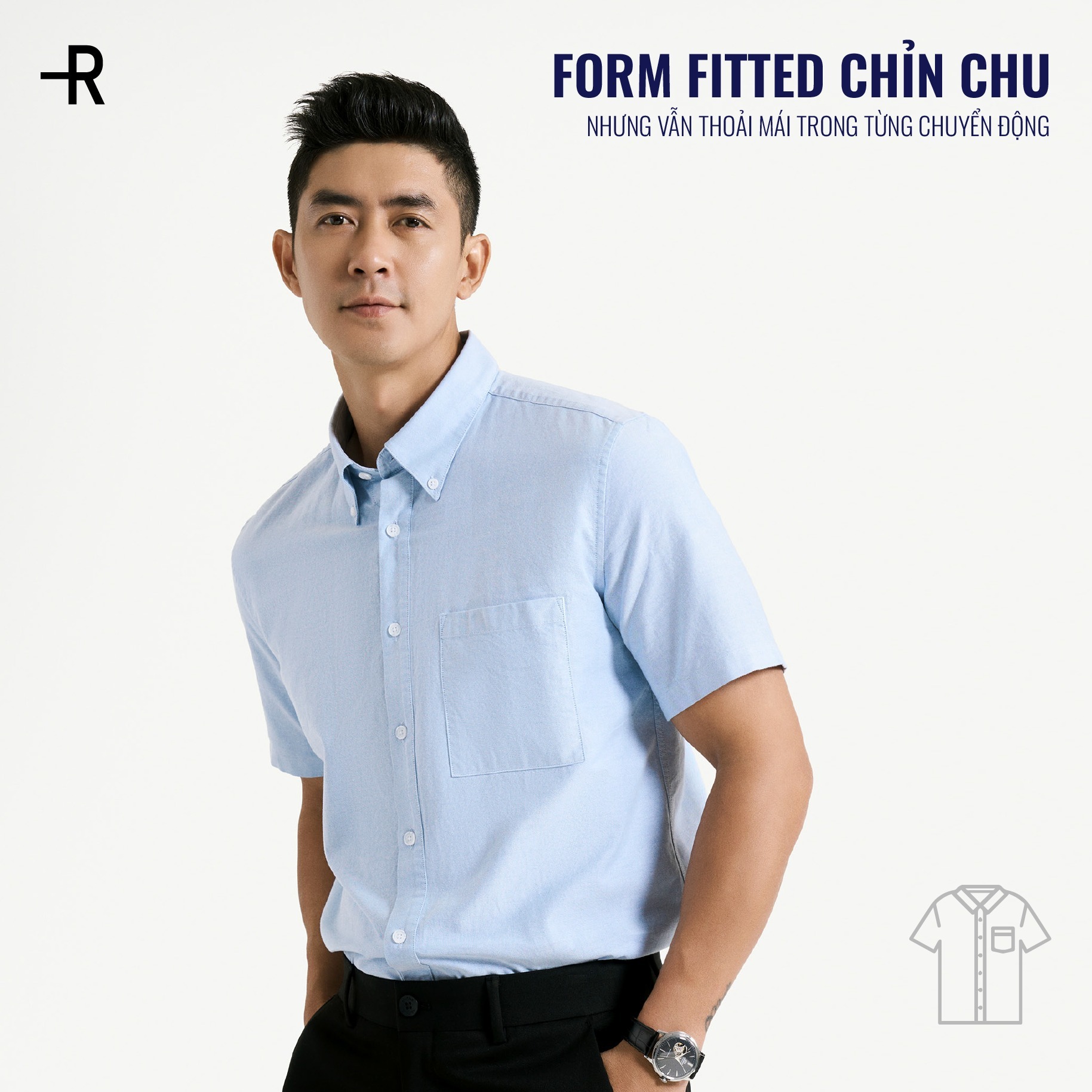 Mô tả Áo Sơ Mi Nam Tay Ngắn Oxford Form Fitted - Routine 10S25SHS002 - 2