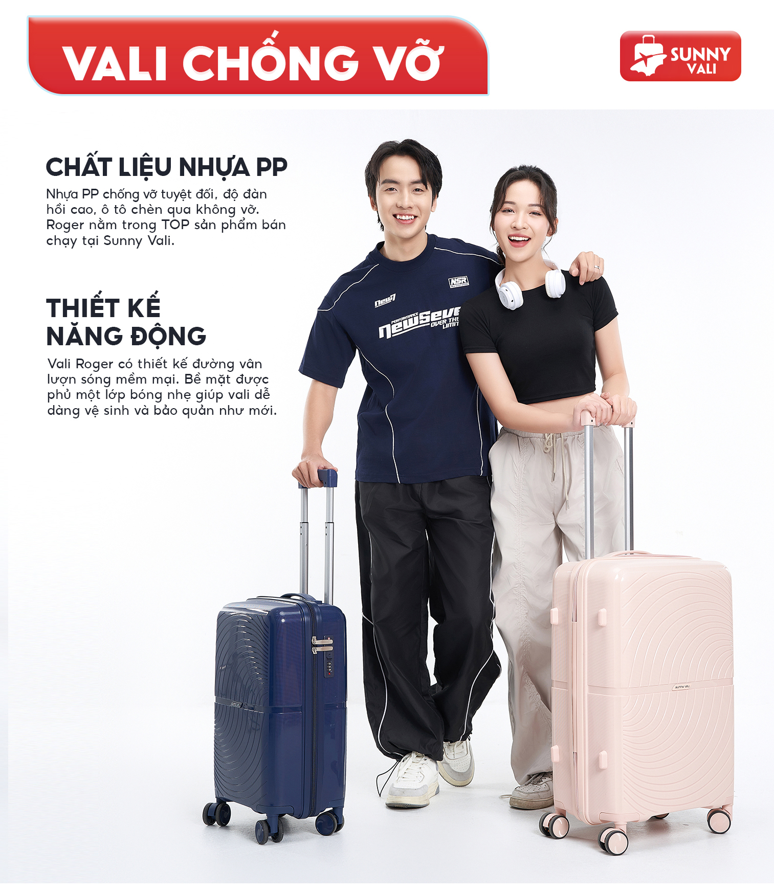 Mô tả Vali kéo SUNNY ROGER - size 20/24/28 inch nhựa PP chống vỡ, vali thời trang bền đẹp bảo hành 10 năm - 1