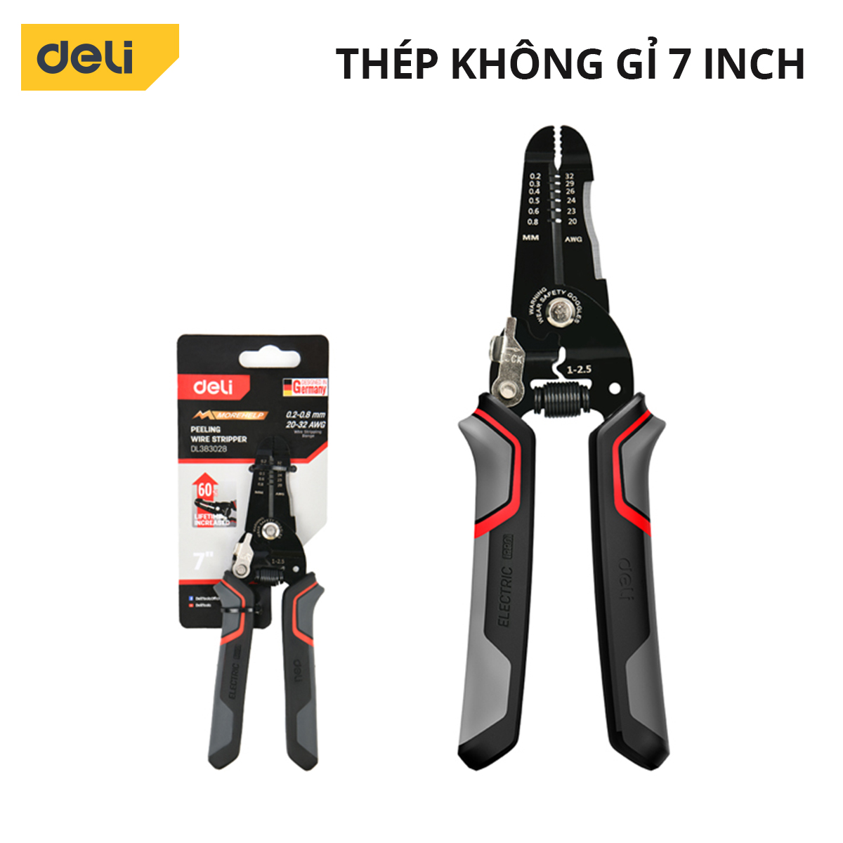 Kìm Bấm Dây Điện Đa Năng Deli - Kết hợp uốn, cắt, bấm, tách dây - Chất ...