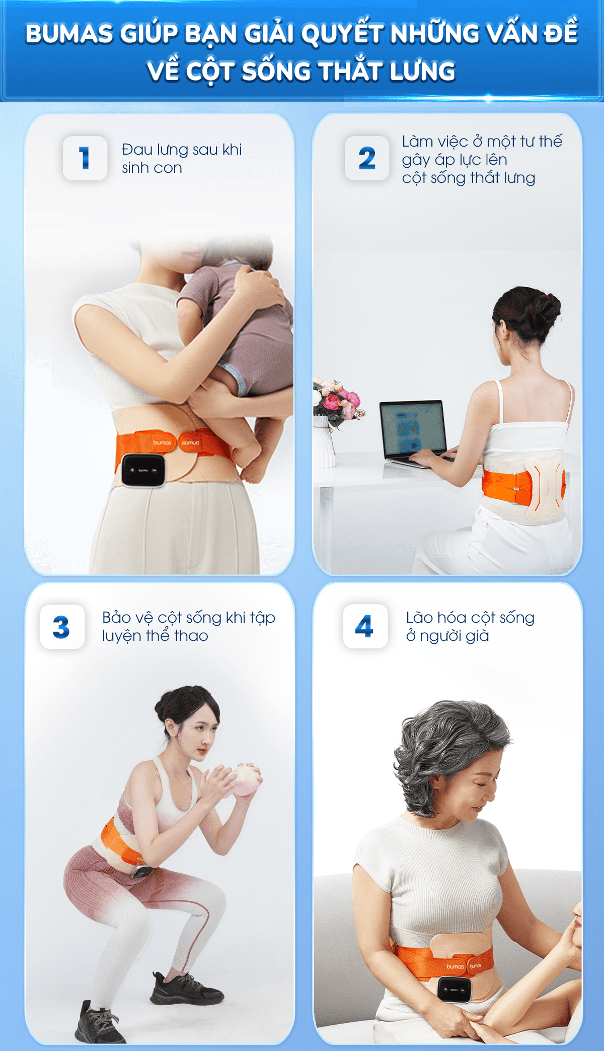 Mô tả Đai Massage Lưng BUMAS M12 - Đai Cố Định Lưng Kết Hợp Massage Và Chườm Ấm Giúp Giảm Nhức Mỏi - 3