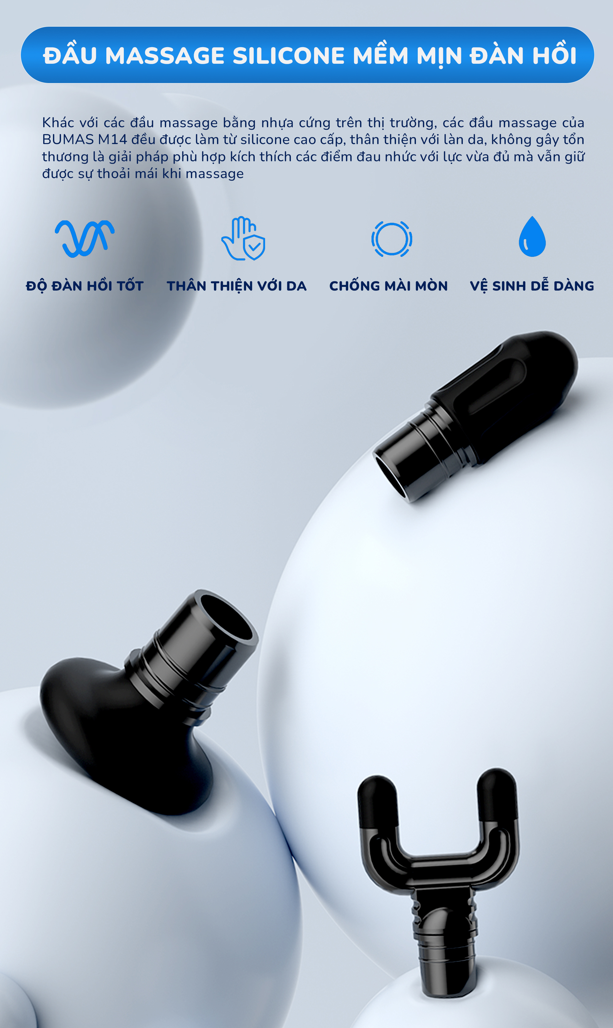 Mô tả Máy Massage Cầm Tay Mini BUMAS M14 - Đầu Massage Silicon Kết Hợp Với 5 Mức Độ Massage Chuyên Dụng - 5