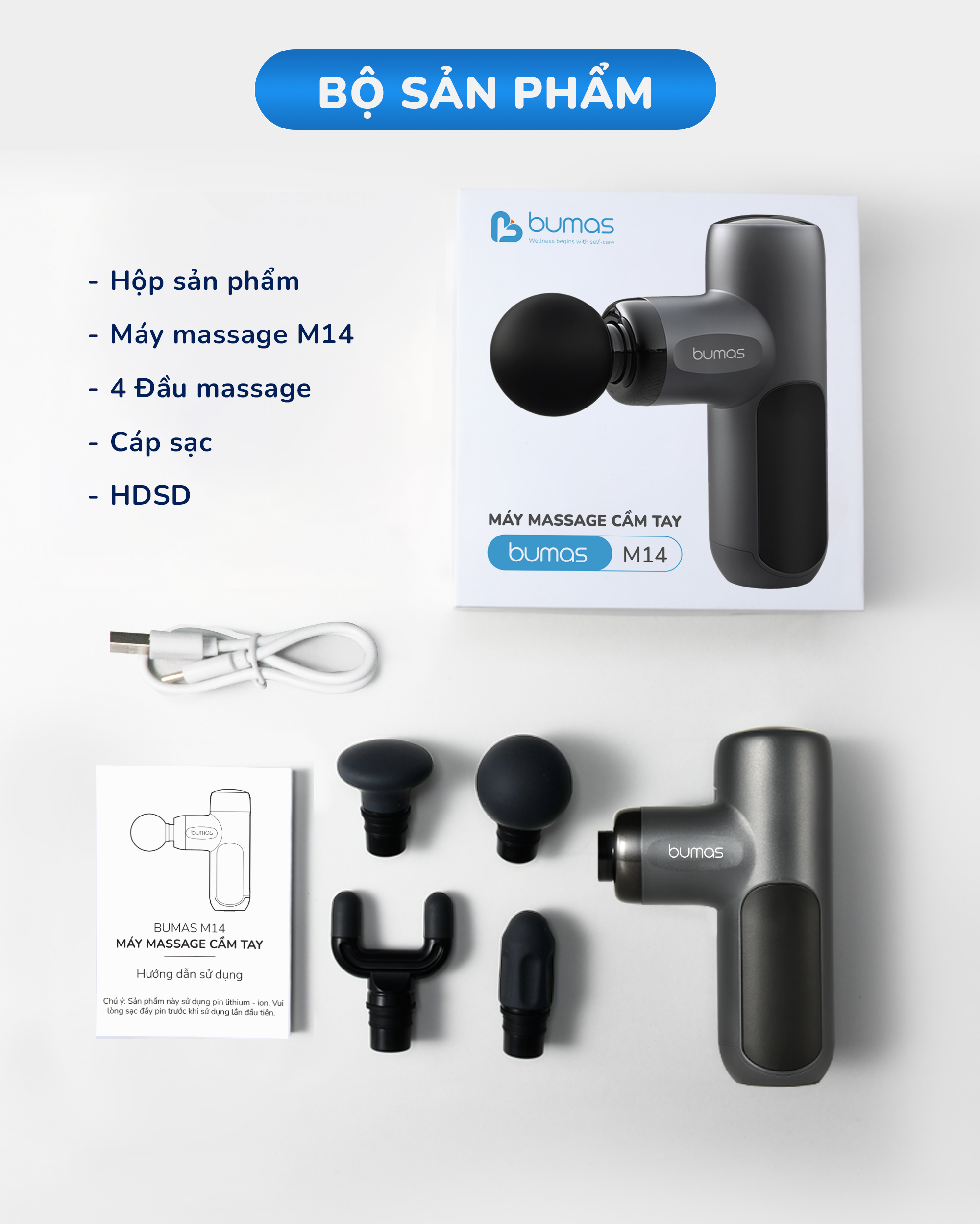 Mô tả Máy Massage Cầm Tay Mini BUMAS M14 - Đầu Massage Silicon Kết Hợp Với 5 Mức Độ Massage Chuyên Dụng - 10