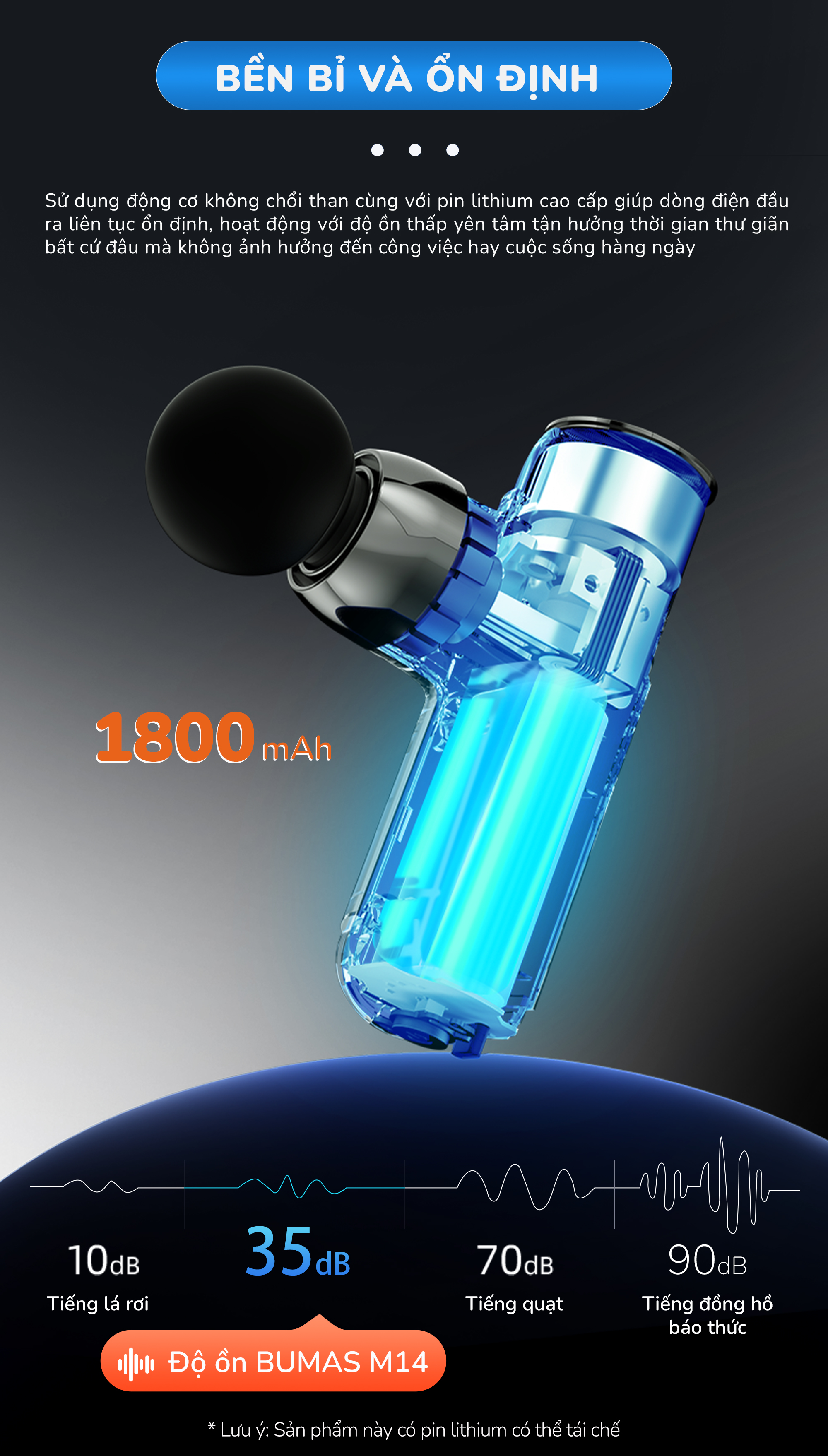 Mô tả Máy Massage Cầm Tay Mini BUMAS M14 - Đầu Massage Silicon Kết Hợp Với 5 Mức Độ Massage Chuyên Dụng - 9