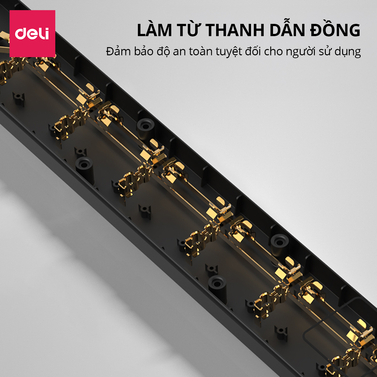 Mô tả Ổ Cắm Điện Mẫu Mới 2025 Deli Ổ ĐIện Đa Năng Chống Cháy Nổ 2500W Cổng Sạc USB/ TypeC Thông Minh - 6