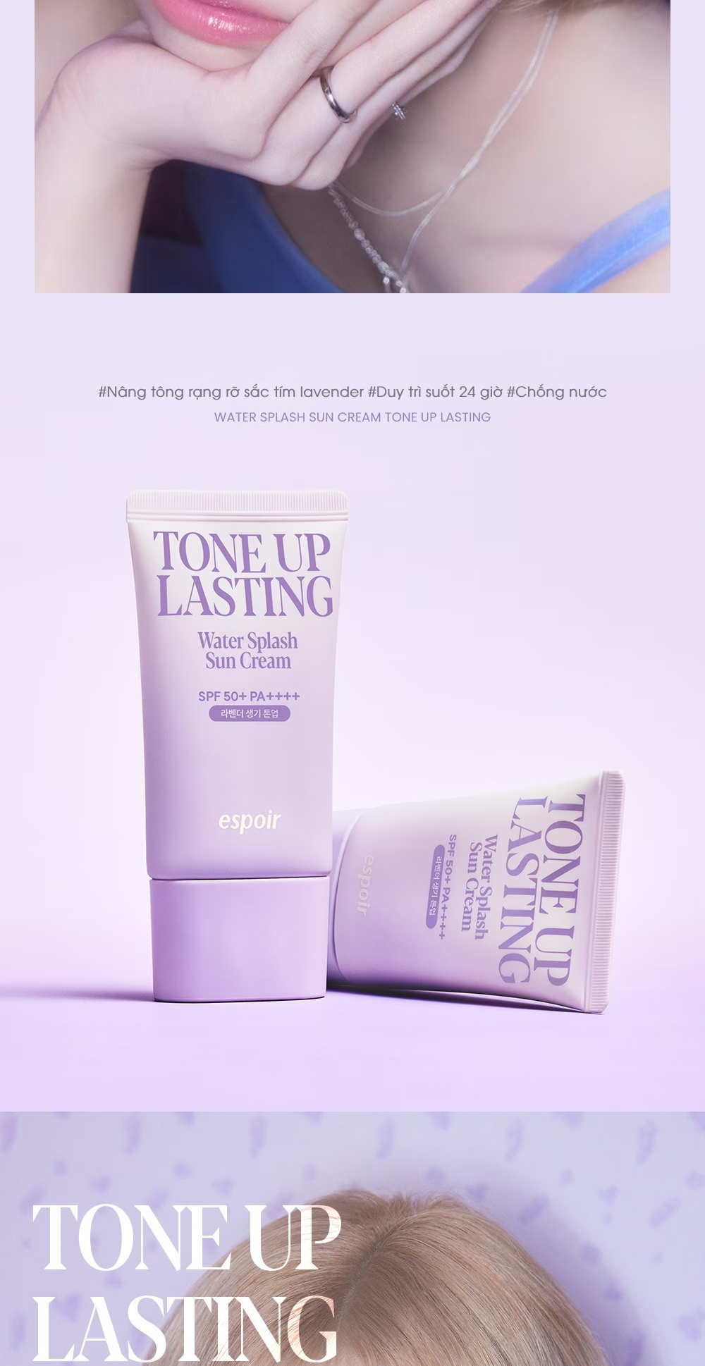 Mô tả Kem Chống Nắng Nâng Tông Tím Espoir Water Splash Sun Cream Tone Up Lasting SPF 50+/PA++++ 50ml - 3