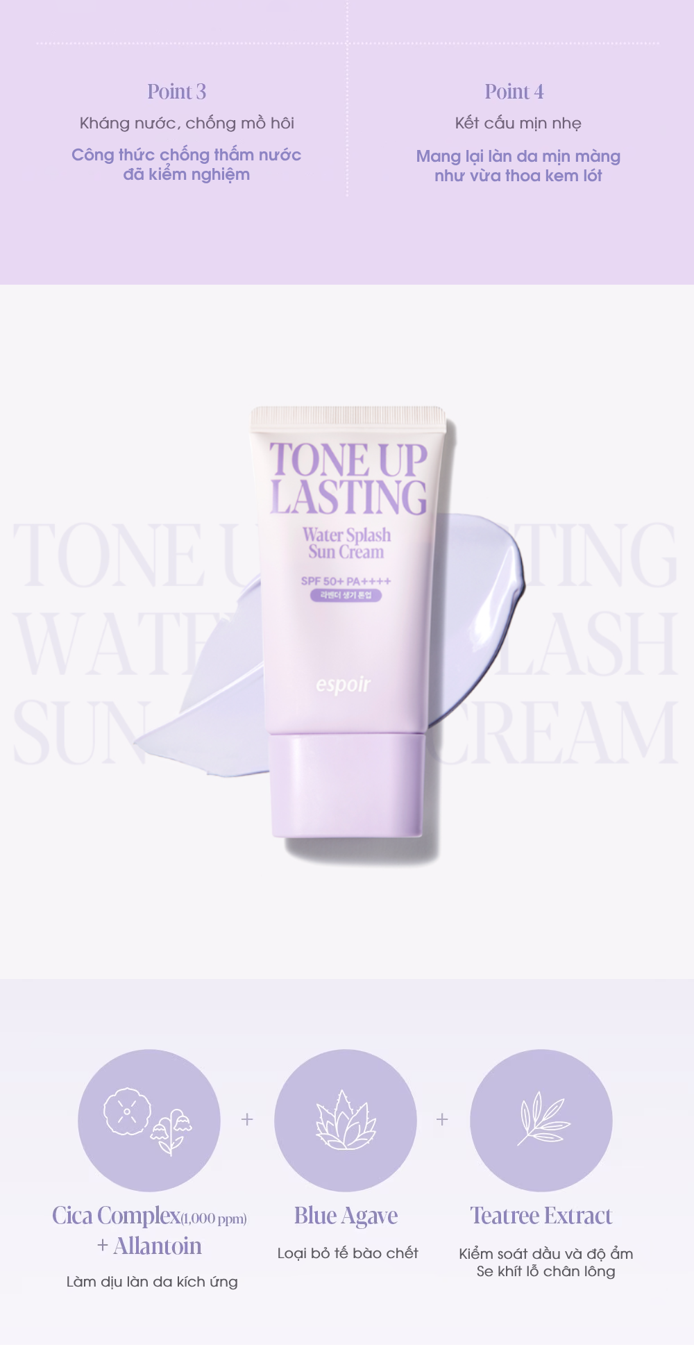 Mô tả Kem Chống Nắng Nâng Tông Tím Espoir Water Splash Sun Cream Tone Up Lasting SPF 50+/PA++++ 50ml - 7