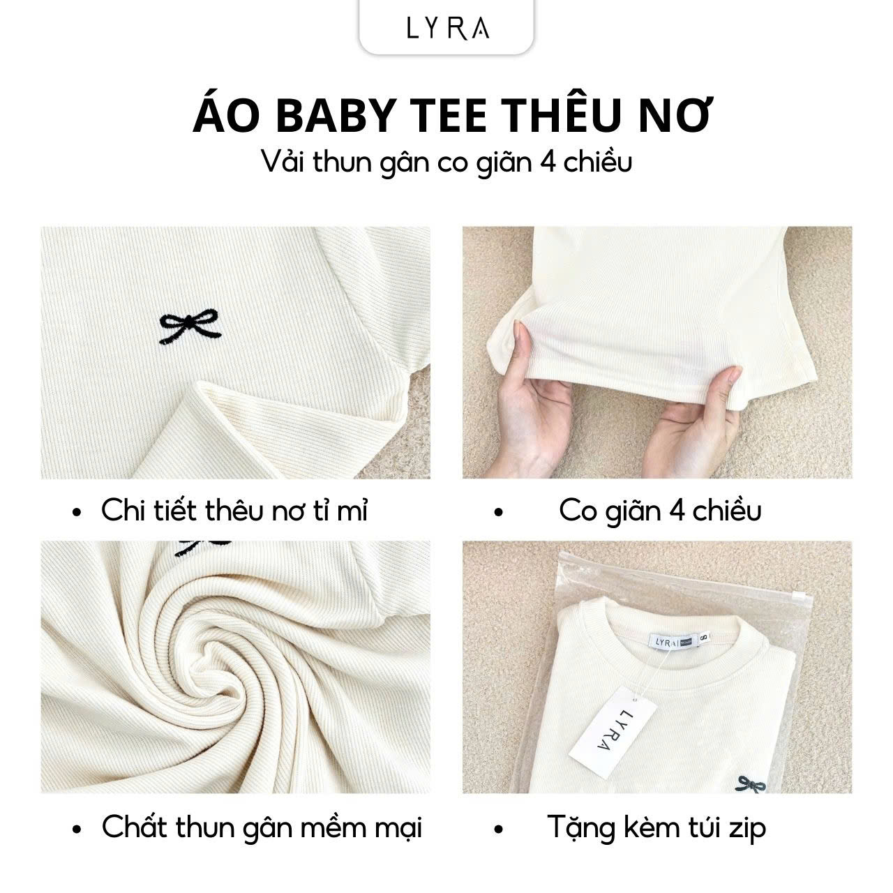 Mô tả Áo Babytee LYRA Nơ Ngực Chất Co Giãn, Thoáng Mát, Nhiều Màu Dễ Phối Đồ - CSYAP0300 - 2
