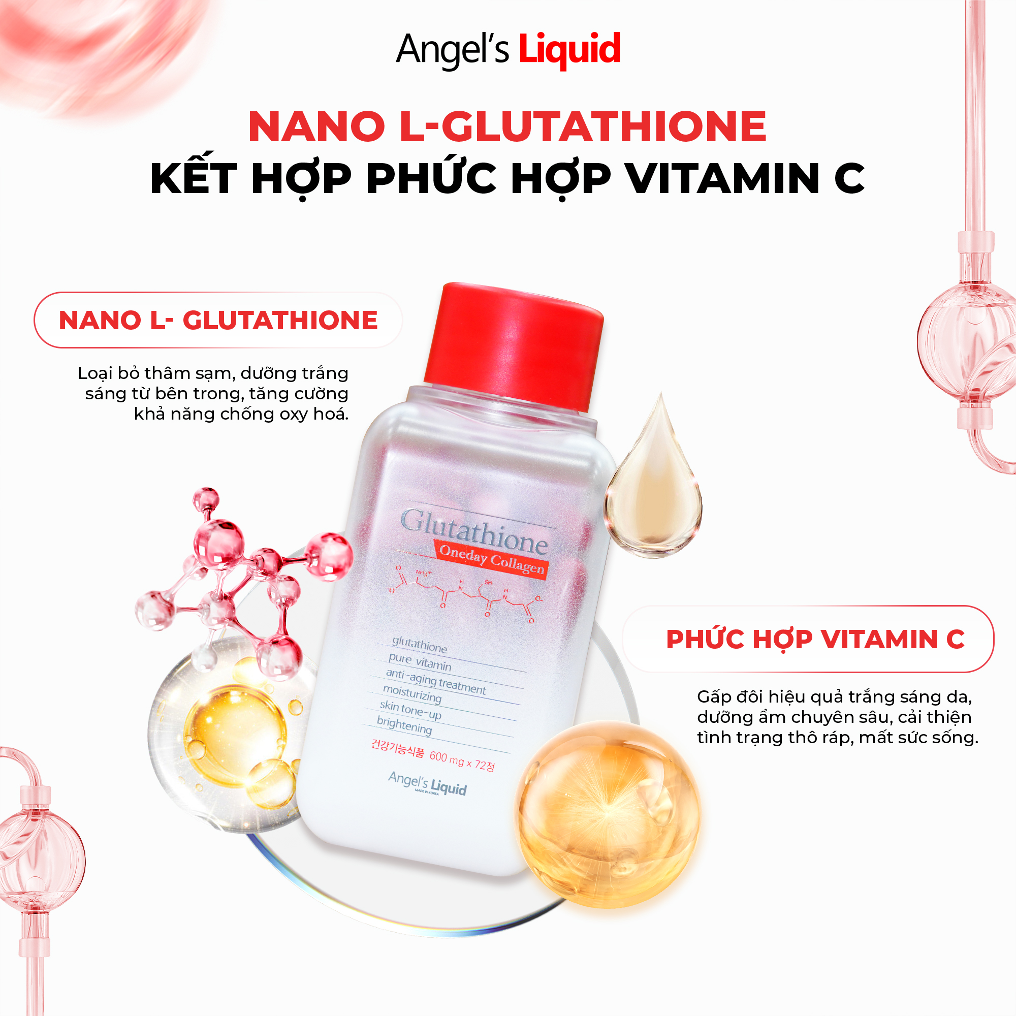 Mô tả Viên Uống Glutathione Angel's Liquid Trắng Da, Giúp Chống Lão Hoá Oneday Collagen 600mg 72v - 4
