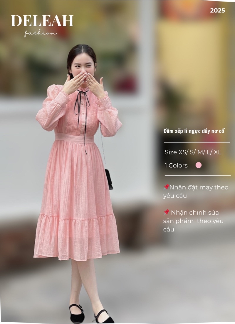 Mô tả De Leah - Đầm Xếp Li Ngực Dây Nơ Cổ - Thời Trang Thiết Kế - 1