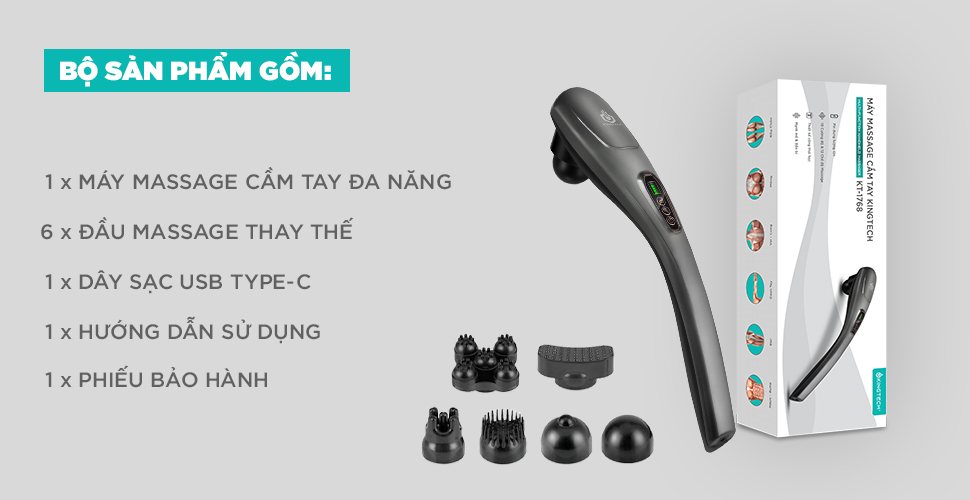 Mô tả Máy Massage Cầm Tay KINGTECH KT-1768 Mát Xa Toàn Thân - Chuyên Sâu Vai Cổ, Chân, Lưng, Tay, Giảm Đau Cứng Cơ - 6