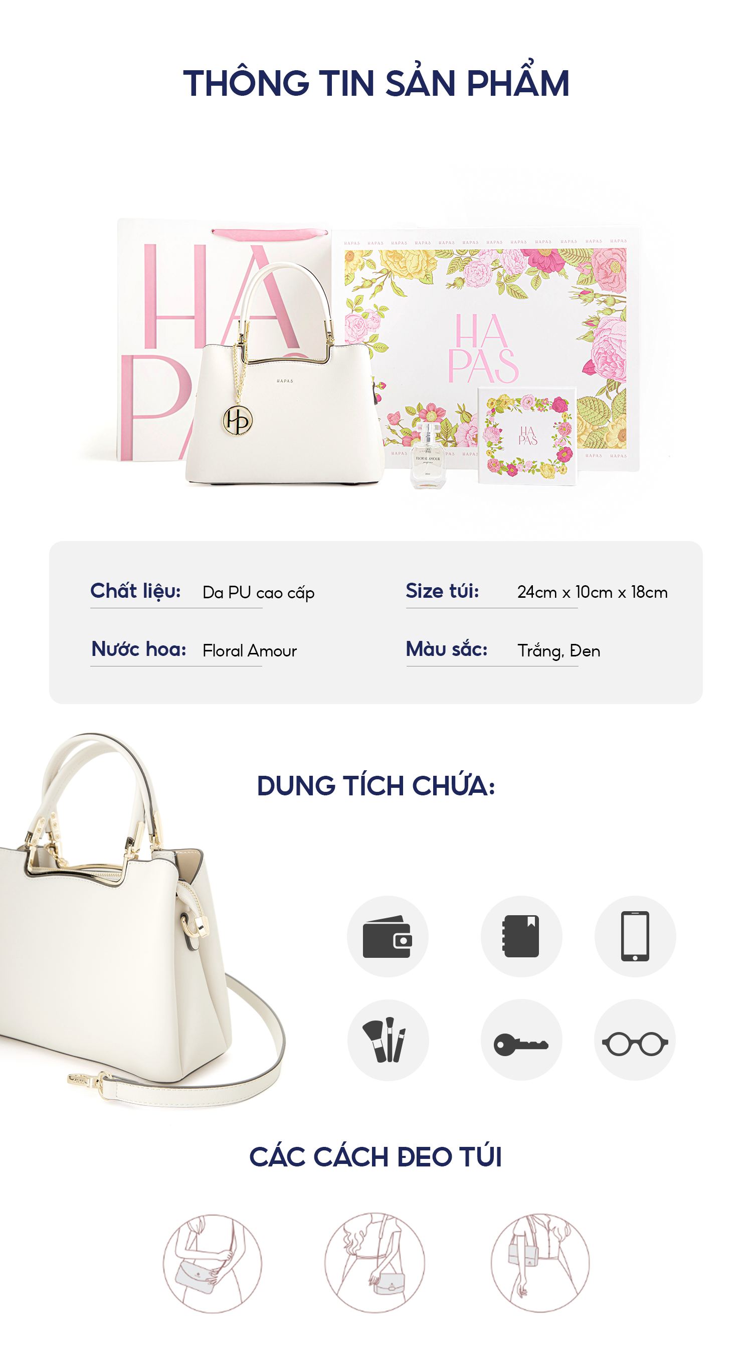 Mô tả Bộ Quà Tặng Túi Xách "Chân Thành" HAPAS - Món Quà Ý Nghĩa Tặng Người Thương - 1