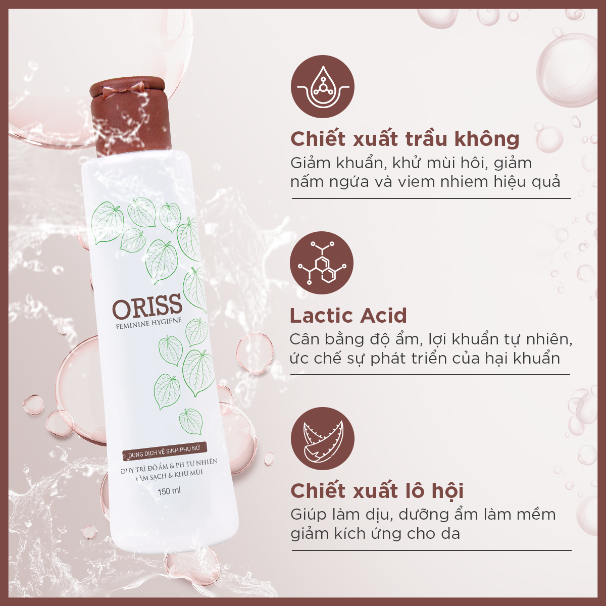 Mô tả Combo 3 dung dịch vệ sinh phụ nữ Oriss trầu không dịu nhẹ hỗ trợ khử mùi, không gây khô rát 150ml/Chai - 2