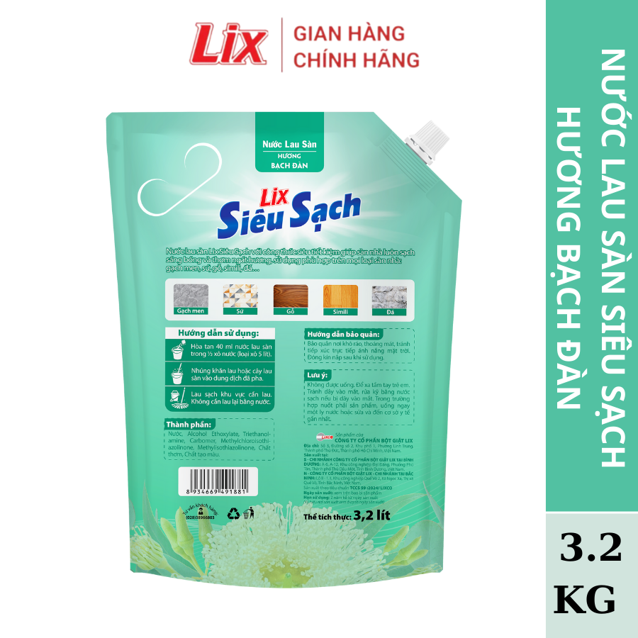 Mô tả Nước lau sàn siêu sạch hương bạch đàn, sạch nhà, thơm lâu đuổi côn trùng, phù hợp với mọi loại sàn nhà Lixco Việt Nam - 6
