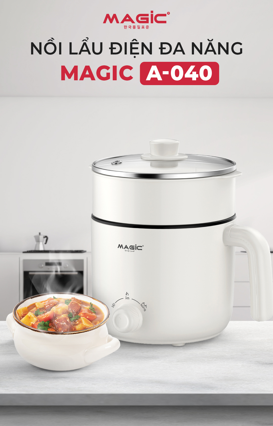 Mô tả Nồi lẩu điện đa năng Magic A-040, dung tích 1.3L, công suất 600W, bảo hành 12 tháng - 1