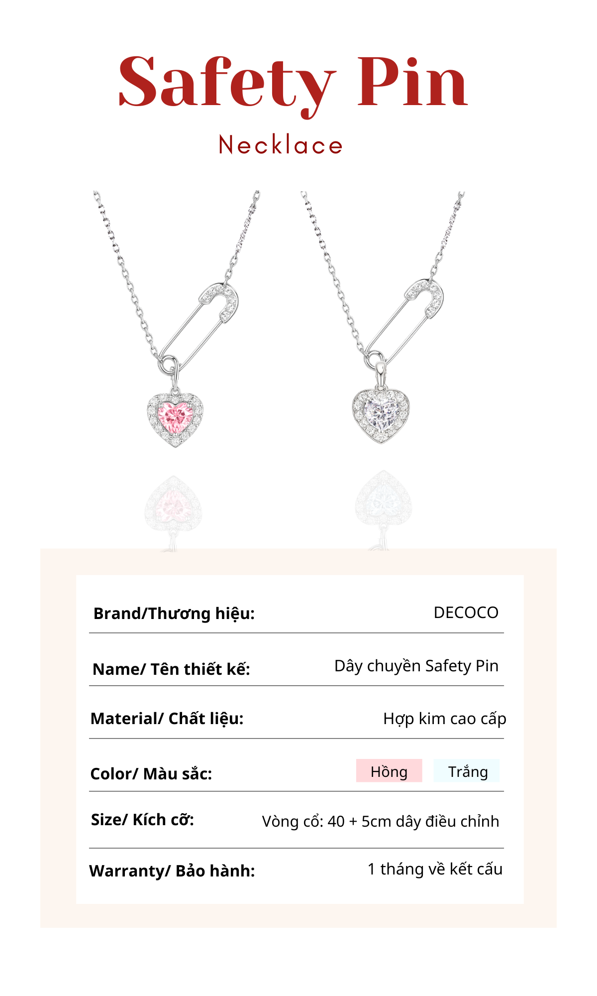 Dây chuyền vòng cổ nữ Safety Pin DECOCO trái tim ghim băng đính đá ...