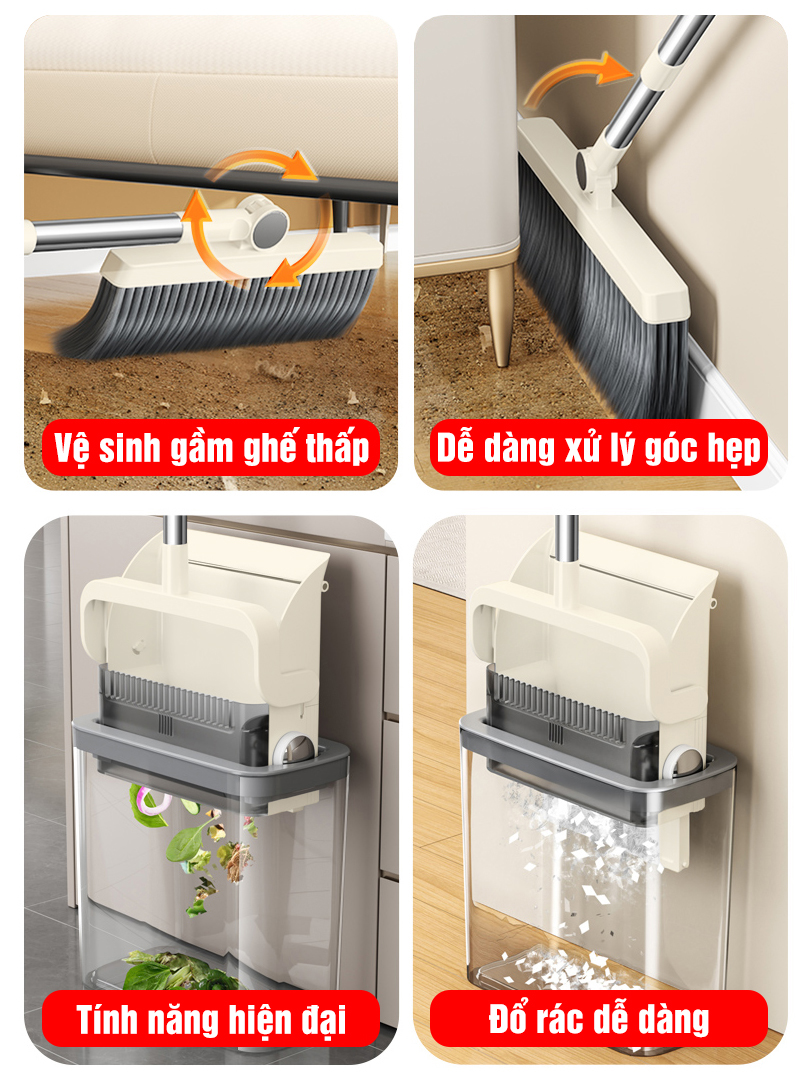 Bộ chổi quét nhà đổ rác tự động UFORU có kèm xẻng hót rác gấp gọn và ...