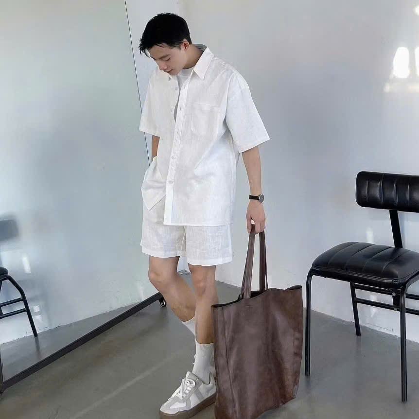 Áo Sơ Mi Nam Linen Cộc Tay Đi Biển Cafe Cổ Bẻ Mềm Mại Thoáng Mát Phong Cách Hàn Quốc hời Trang Halley A42