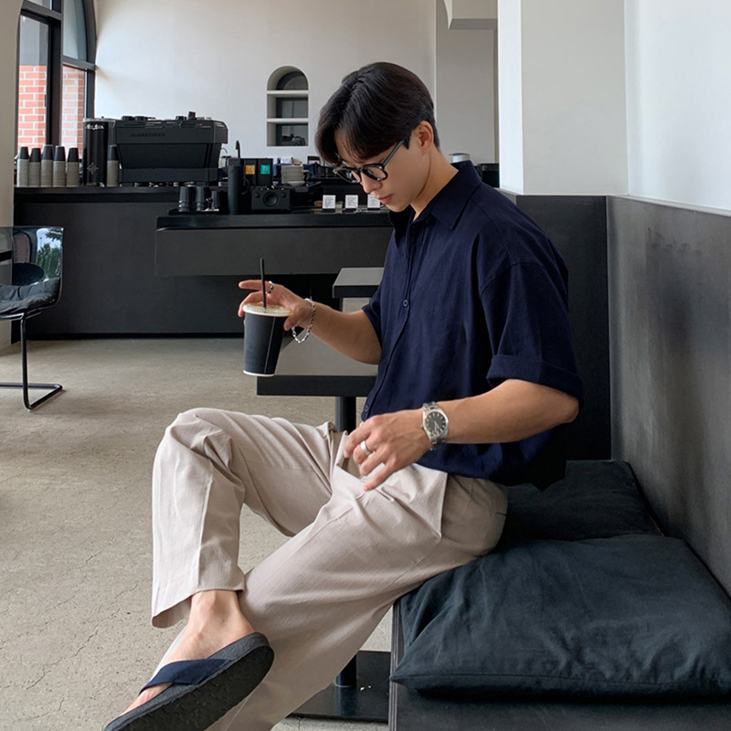 Áo Sơ Mi Nam Linen Cộc Tay Đi Biển Cafe Cổ Bẻ Mềm Mại Thoáng Mát Phong Cách Hàn Quốc hời Trang Halley A42