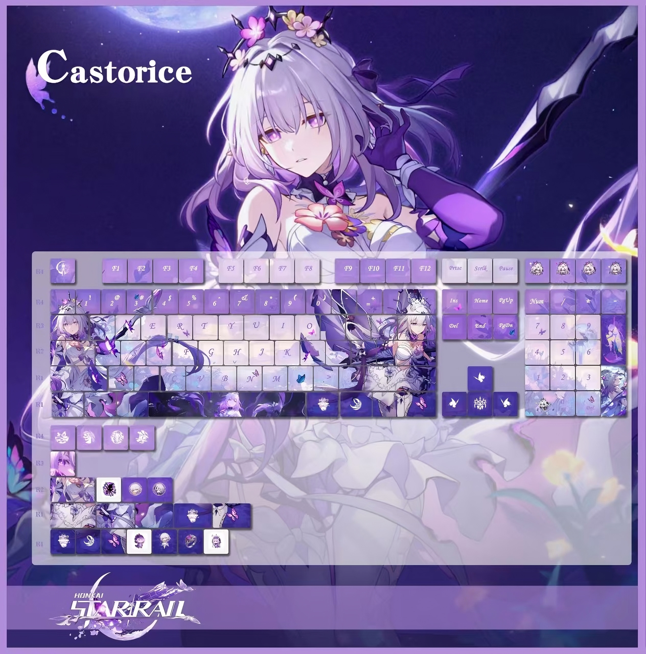 Keycap Honkai: Star Rail Castorice thick PBT xuyên led in dyesub 5 mặt ...