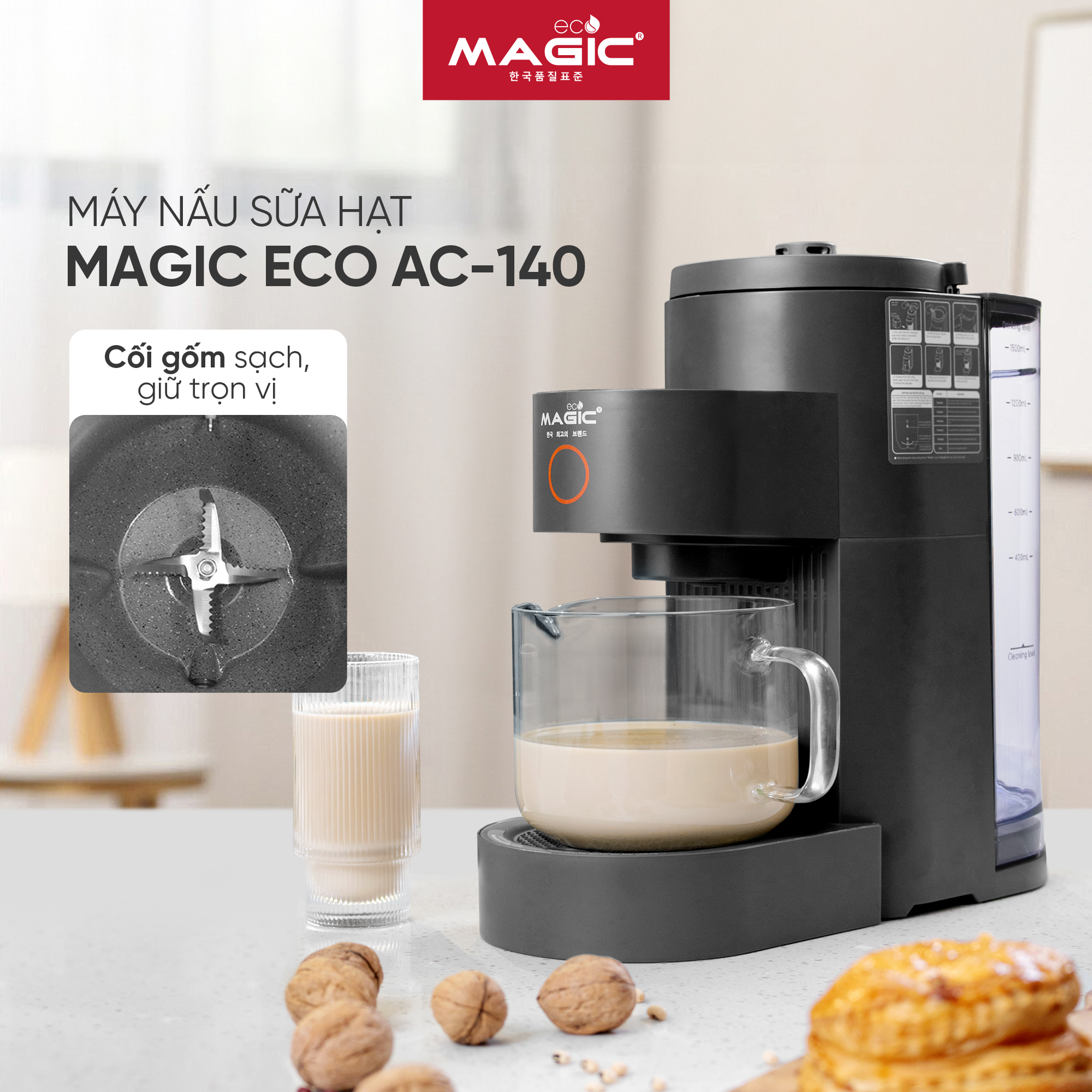 Máy làm sữa hạt Magic Eco AC-140 – Cối gốm Ceramic, 8 chế độ nấu, Tự vệ ...