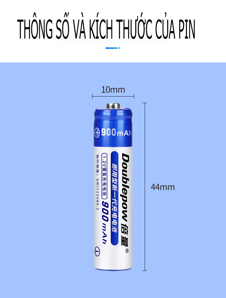 Pin Sạc AAA, pin đũa Doublepow 900mAh 1.2V Ni-MH Thế Hệ Mới - Bền Bỉ ...