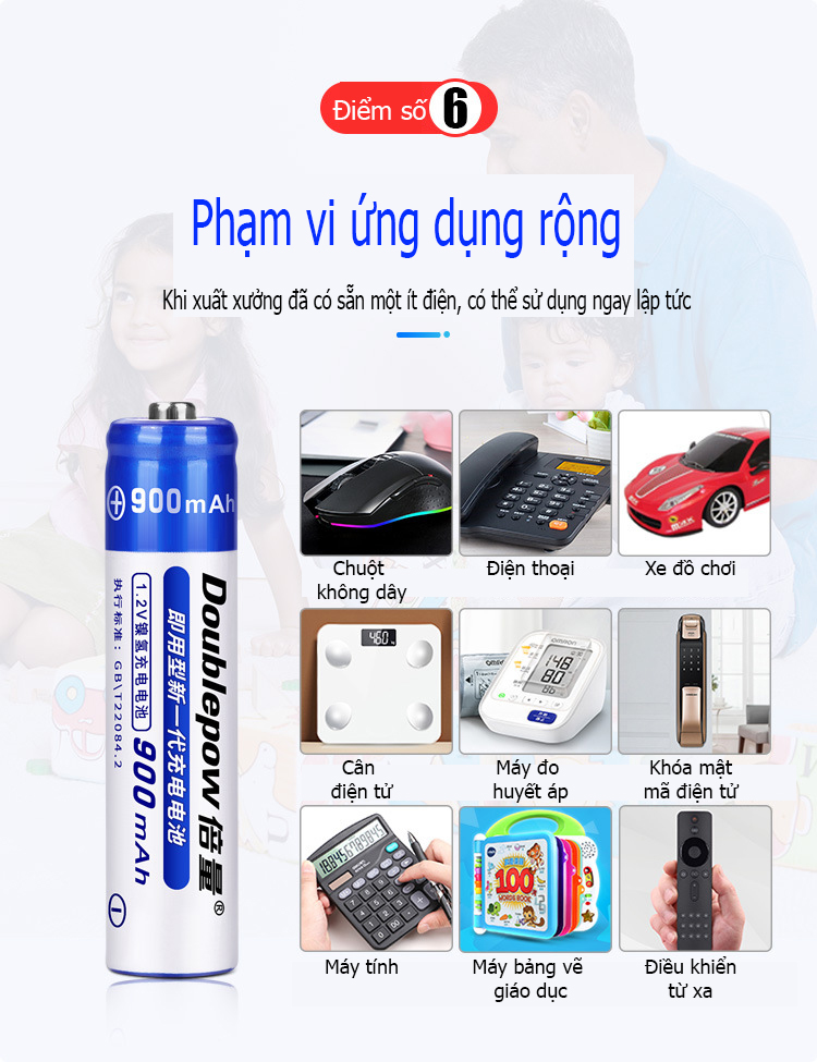 Pin Sạc AAA, pin đũa Doublepow 900mAh 1.2V Ni-MH Thế Hệ Mới - Bền Bỉ ...