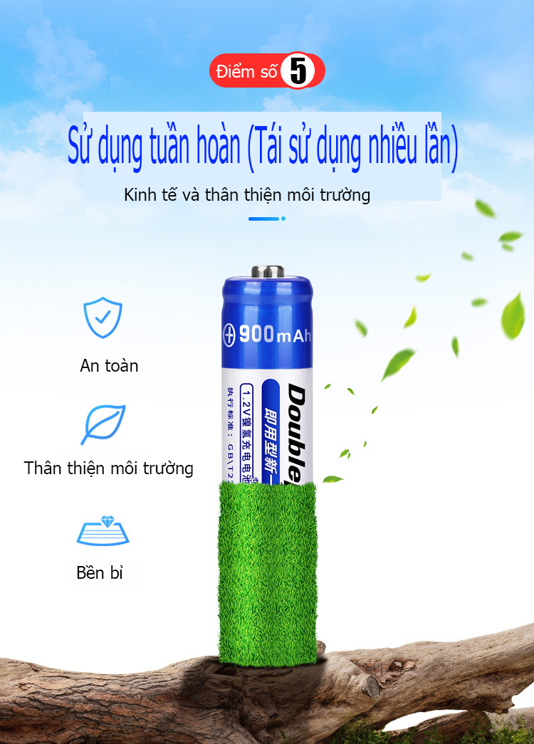 Pin Sạc AAA, pin đũa Doublepow 900mAh 1.2V Ni-MH Thế Hệ Mới - Bền Bỉ ...