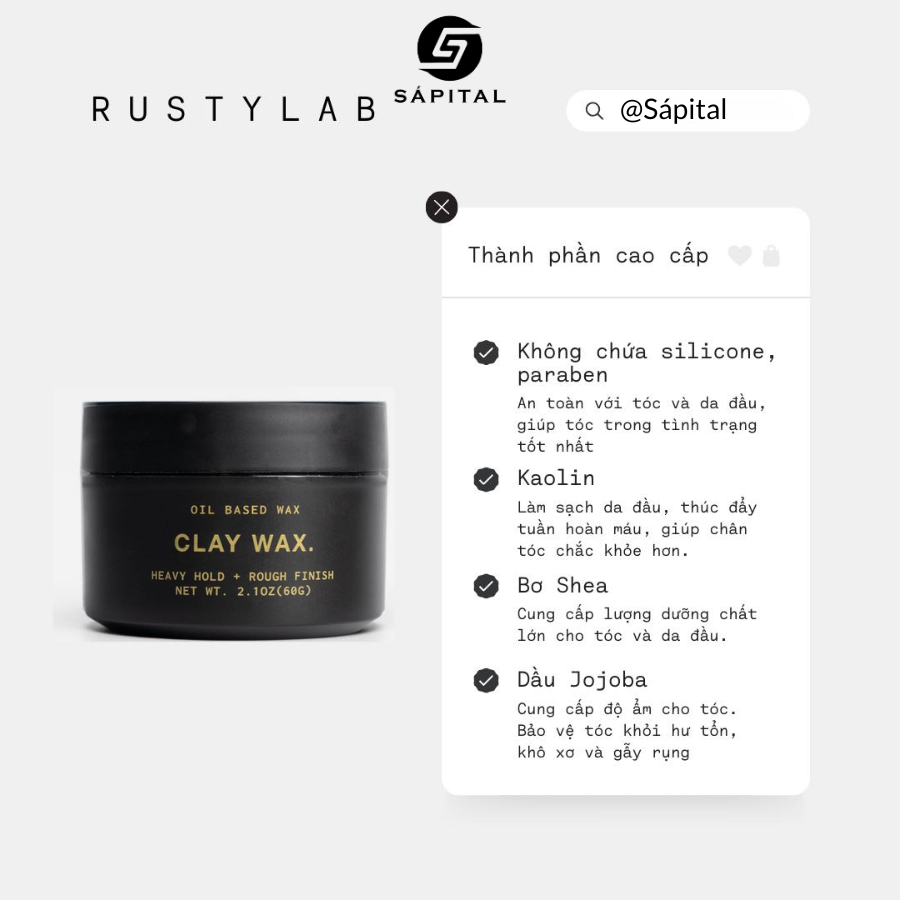 [ Bản mới 2025 ] Sáp vuốt tóc Rusty Lab Clay Wax - Phù hợp với mọi chất ...