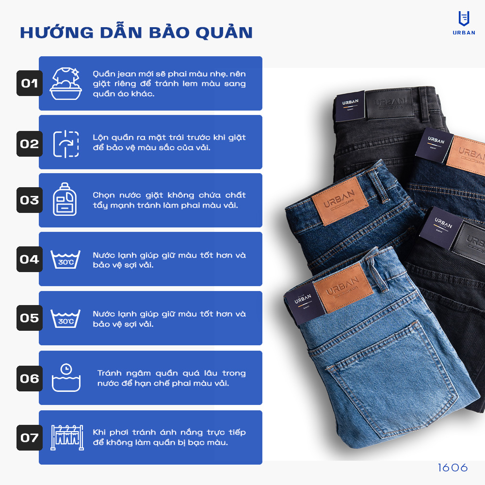 Quần Jean nam URBAN Co Giãn, dáng basic Slim  không ôm ,Không Bai Xù, Bền Màu Trẻ Trung NO.1606