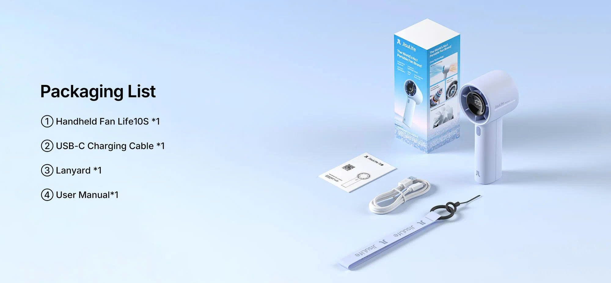 Trọn bộ phụ kiện đi kèm quạt cầm tay Jisulife Life 10S