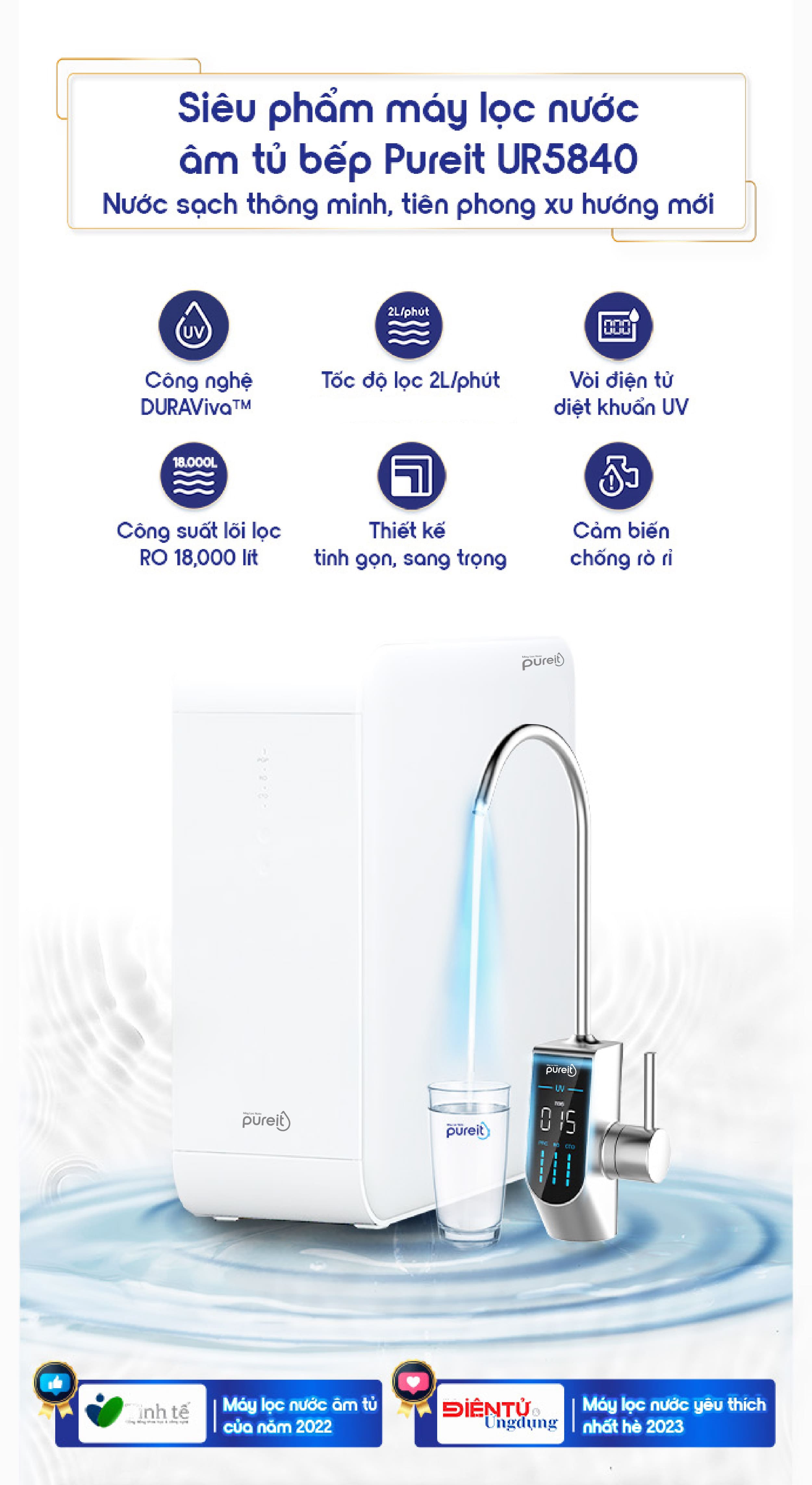 Máy lọc nước Âm tủ bếp Pureit Delica UR5840