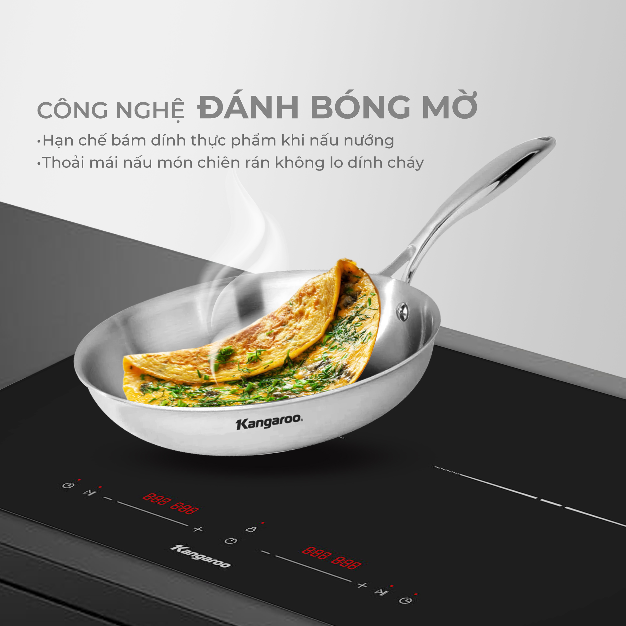 Chảo Inox liền khối đa lớp chống dính tự thân Kangaroo KGFPD1NE kích ...