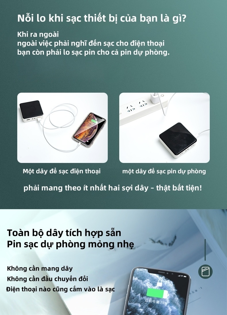 Sạc Dự Phòng 20000mAh SiamBoost,tích hợp 4 dây sạc nhanh,tương thích nhiều thiết bị,pin mini – ảnh mô tả chi tiết 1