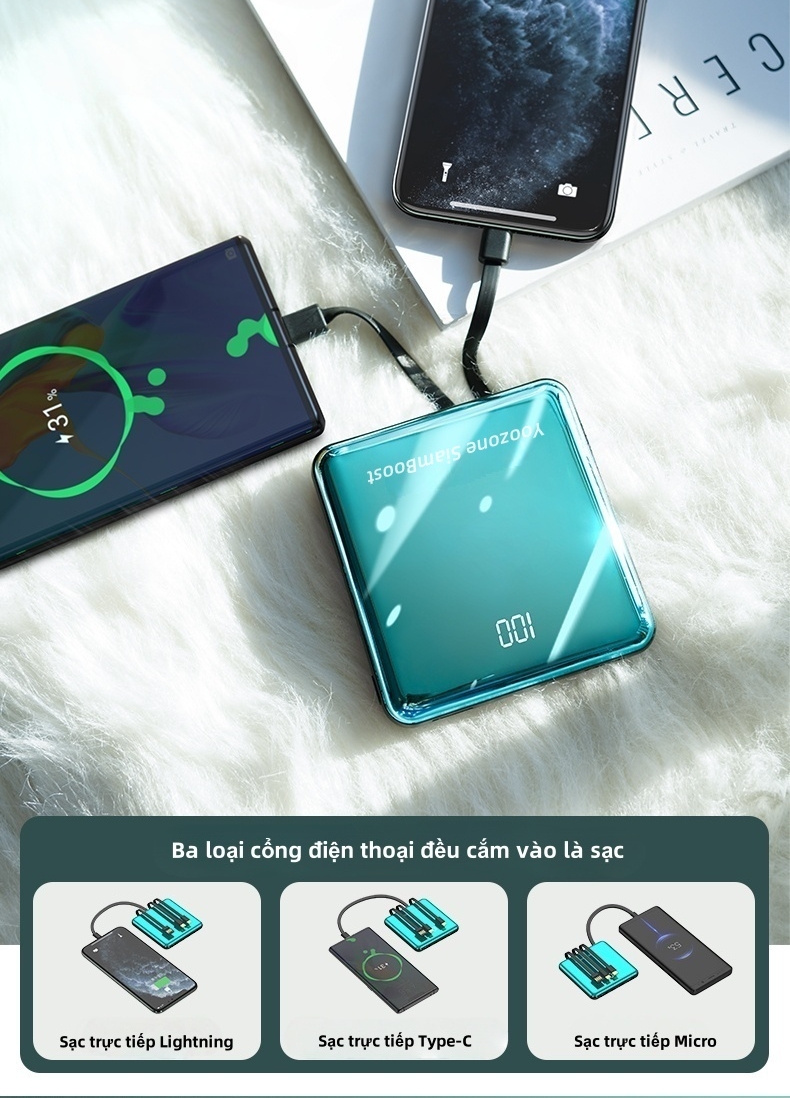 Sạc Dự Phòng 20000mAh SiamBoost,tích hợp 4 dây sạc nhanh,tương thích nhiều thiết bị,pin mini – ảnh mô tả chi tiết 2