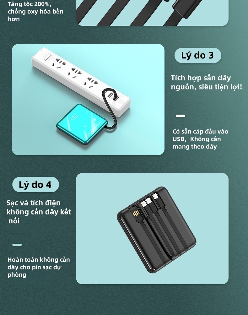 Sạc Dự Phòng 20000mAh SiamBoost,tích hợp 4 dây sạc nhanh,tương thích nhiều thiết bị,pin mini – ảnh mô tả chi tiết 4