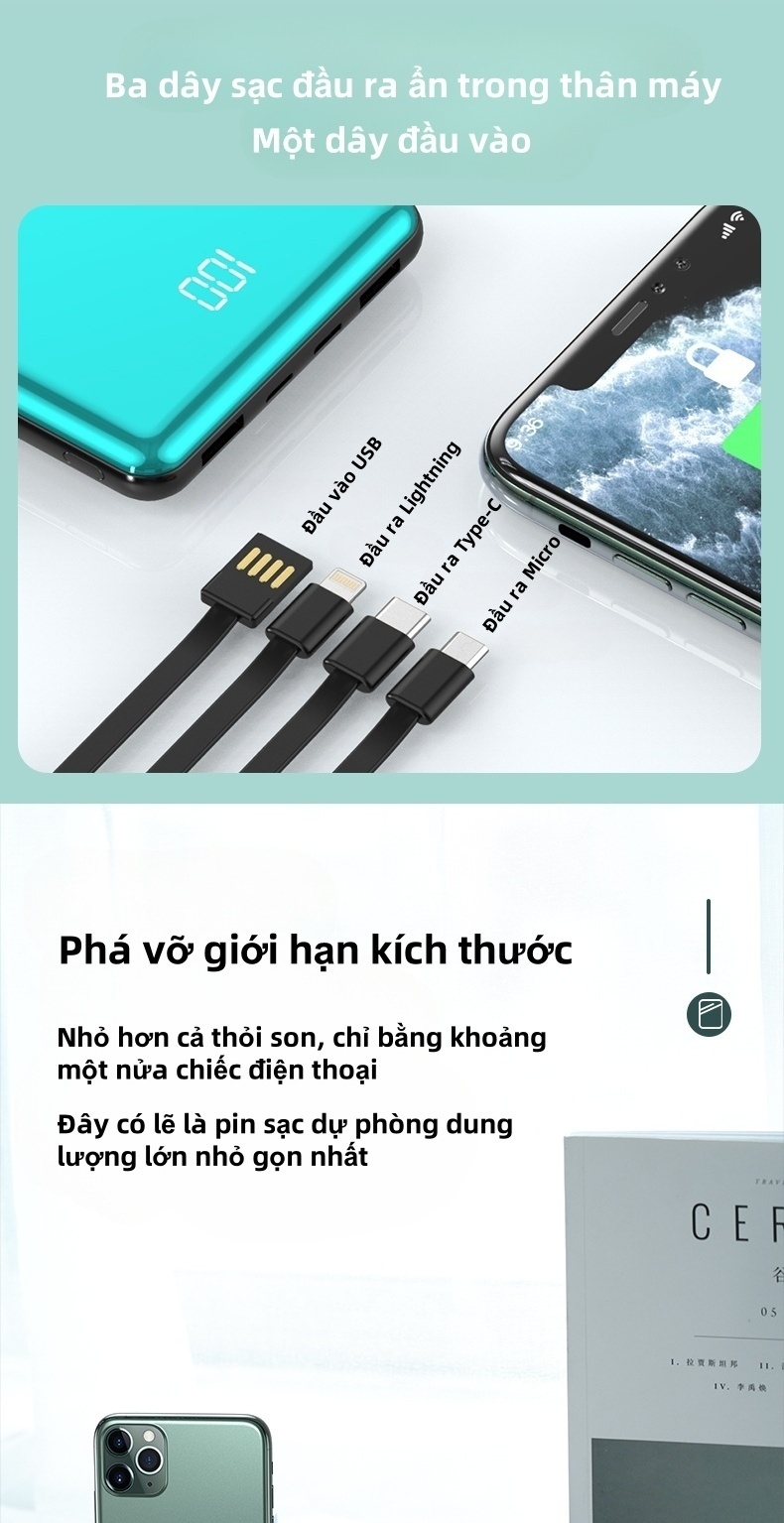 Sạc Dự Phòng 20000mAh SiamBoost,tích hợp 4 dây sạc nhanh,tương thích nhiều thiết bị,pin mini – ảnh mô tả chi tiết 5