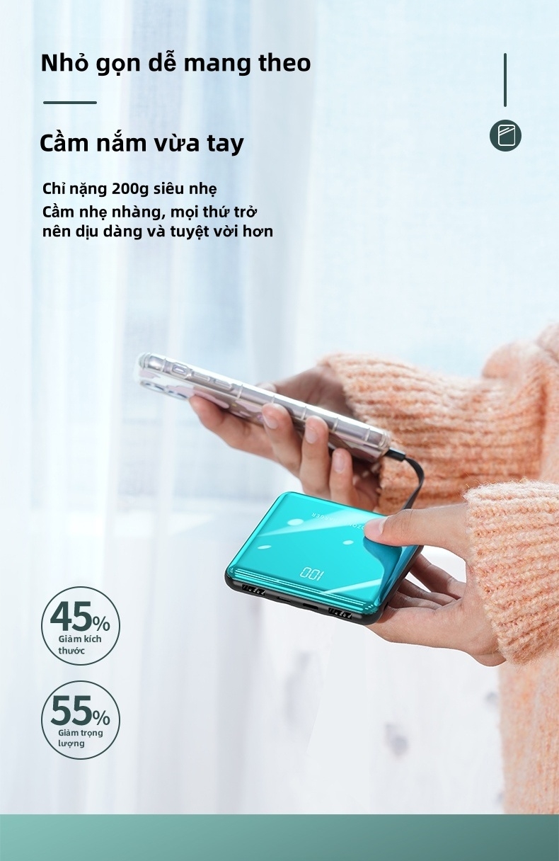Sạc Dự Phòng 20000mAh SiamBoost,tích hợp 4 dây sạc nhanh,tương thích nhiều thiết bị,pin mini – ảnh mô tả chi tiết 8