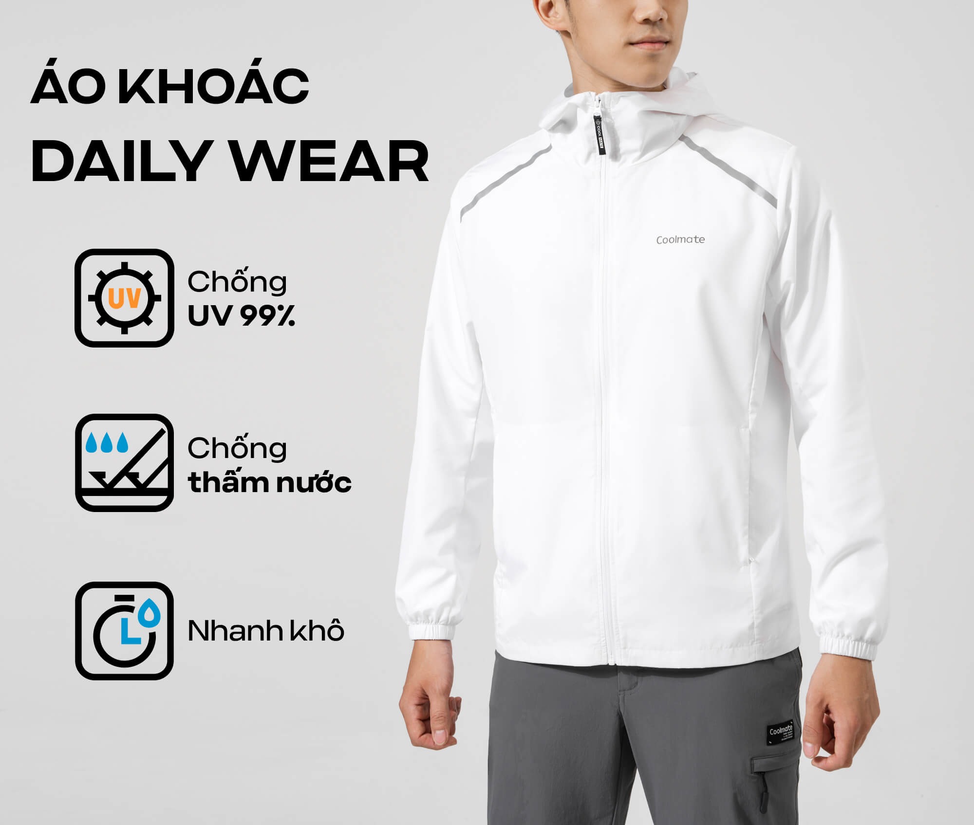 Áo khoác chống nắng nam có mũ Daily Wear trượt nước, chống UV Coolmate |  Shopee Việt Nam
