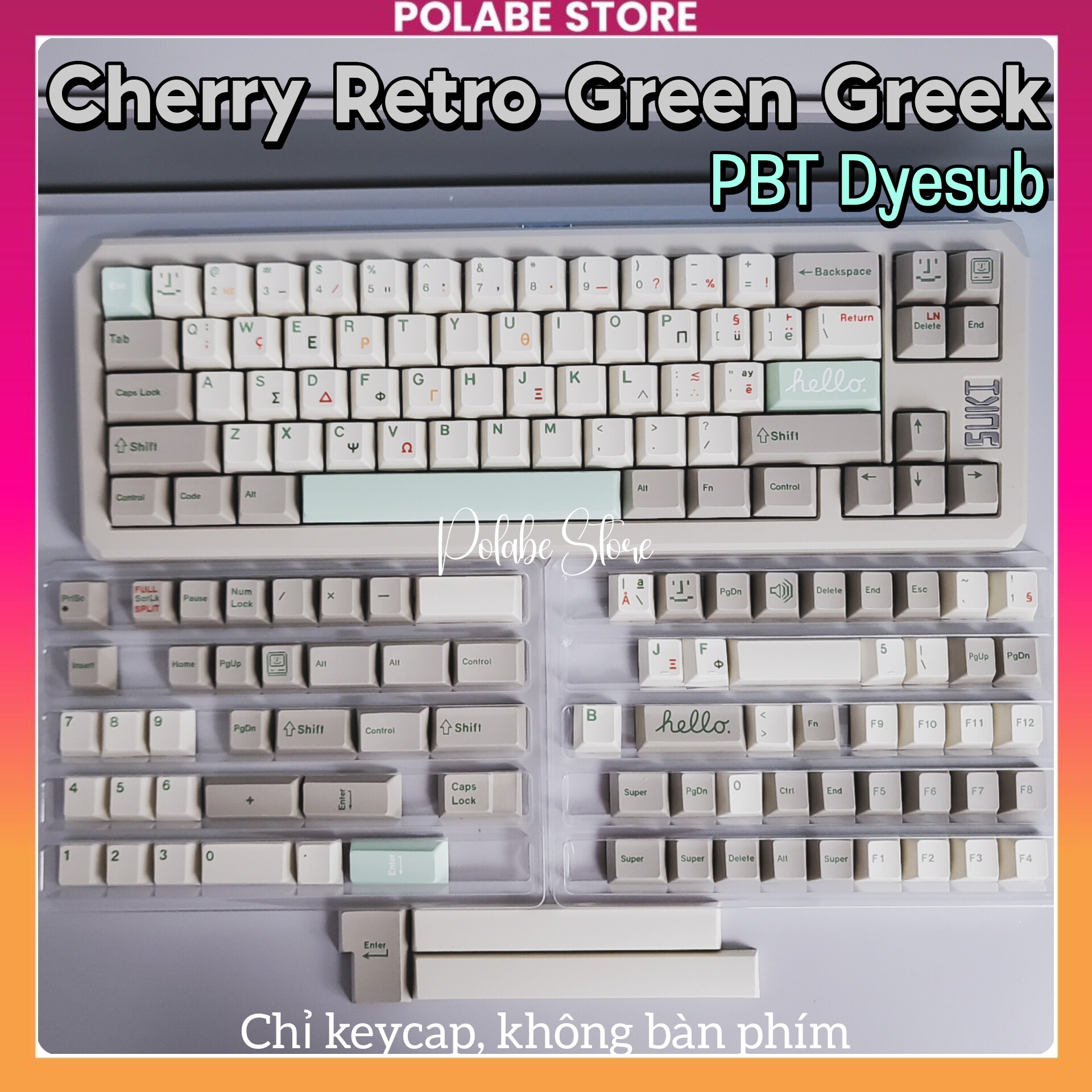 Keycap Retro Green Greek Cherry profile PBT Dyesub bàn phím cơ Polabe ...