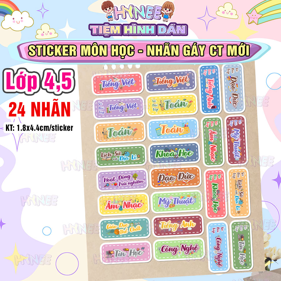 24 Nhãn Tên Môn Học Lớp 4, Lớp 5 - Sticker Môn Học Chương Trình Mới ...