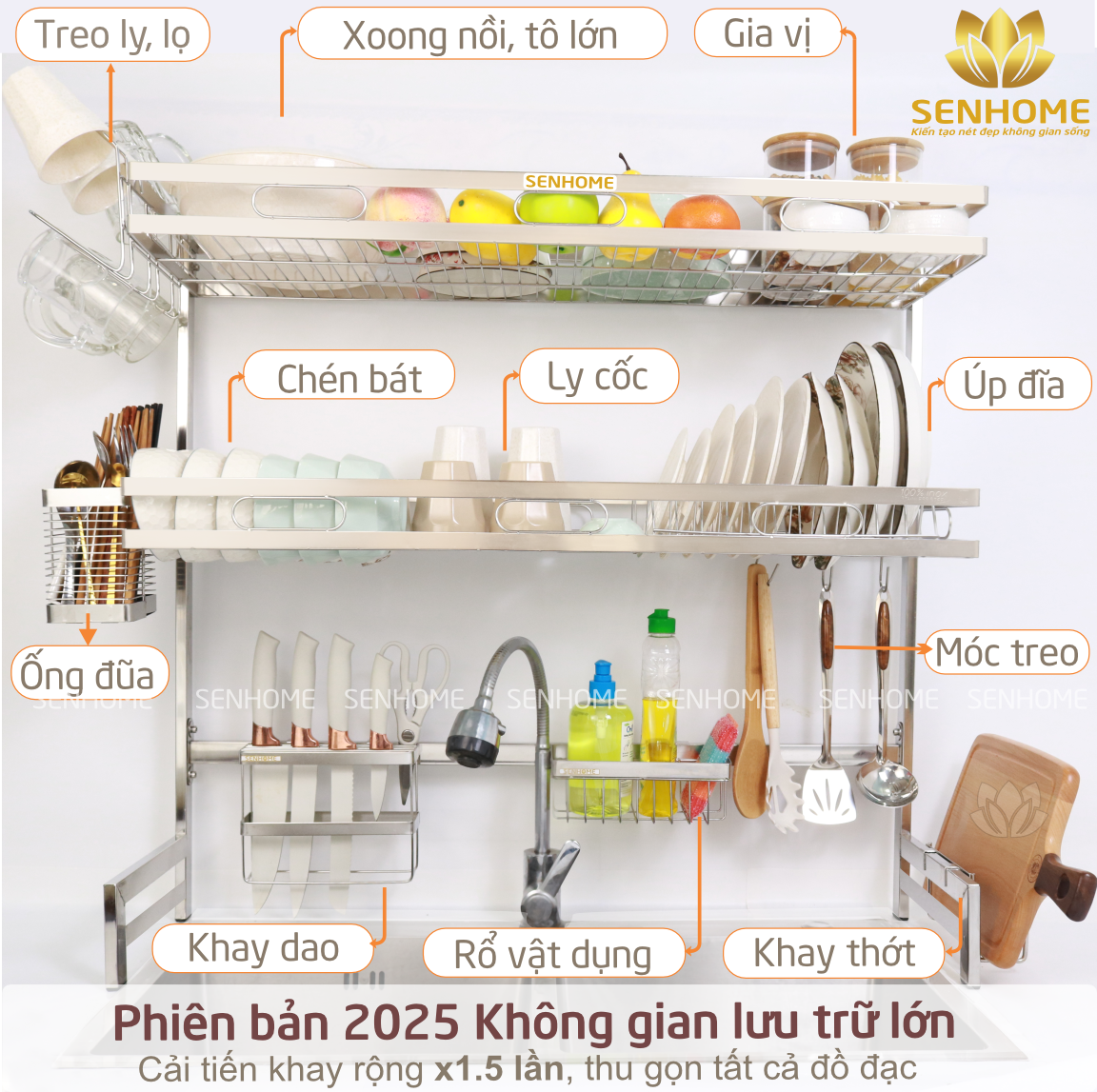 Kệ Úp Chén Bát Inox 304 Đa Năng SENHOME Trên Bồn Rửa Thông Minh Tiện ...