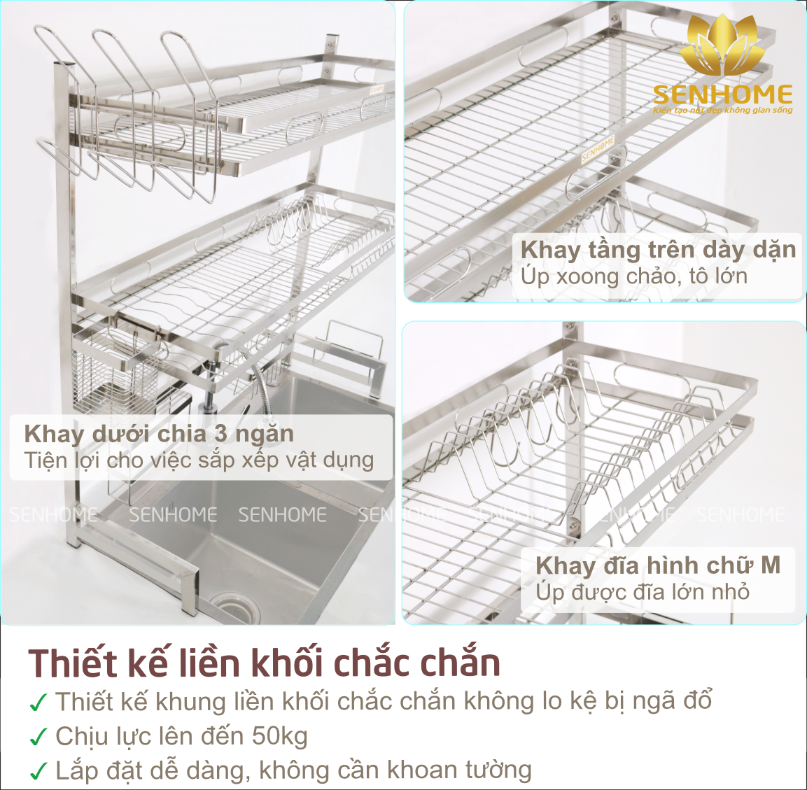 Kệ Úp Chén Bát Inox 304 Đa Năng SENHOME Trên Bồn Rửa Thông Minh Tiện ...
